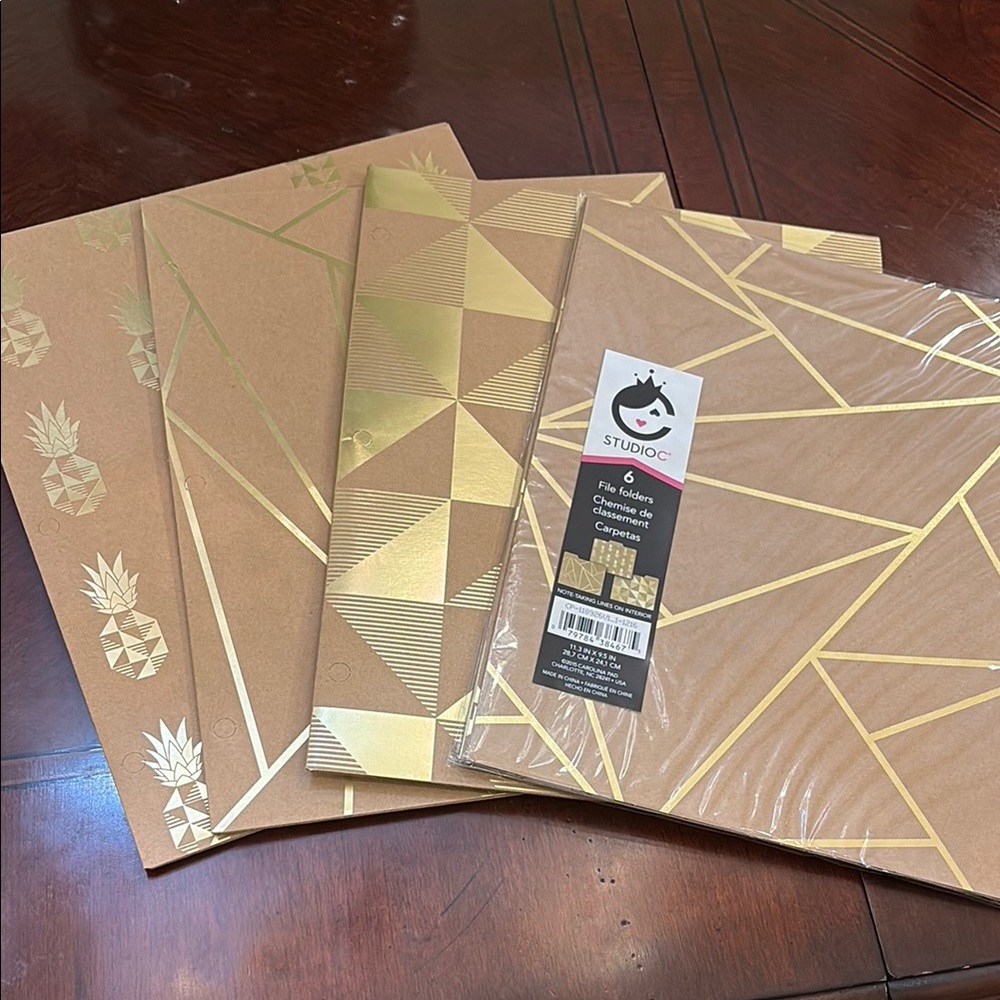 Gold and Brown Geometric File Folders by Studio C.